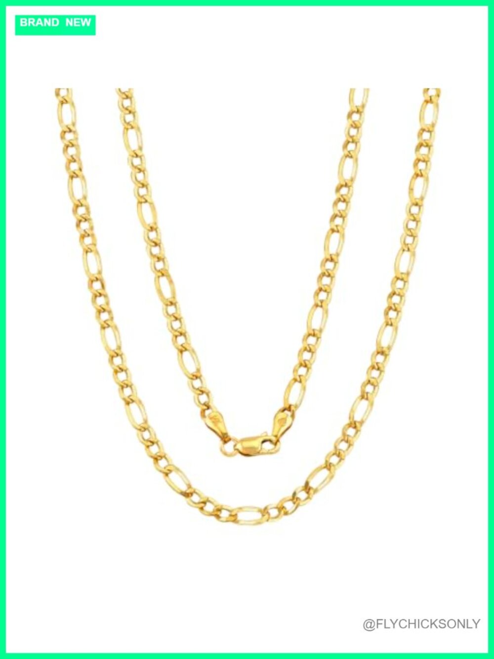 14K Real Gold Figaro Chain Necklace 4.1mm Lobster Clasp 20"